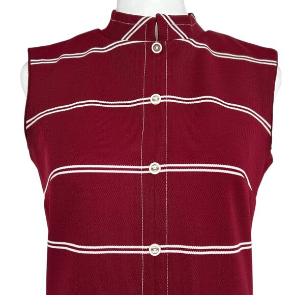 Verona Knits Vintage Sleeveless Burgundy & White Striped Mod Dress (S) - Picture 7 of 16